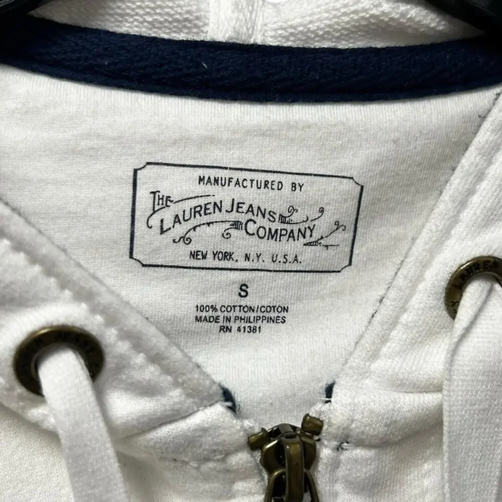 Lauren Jeans Co Y2K White Zip Up Crest Graphic Hoodie Jacket Womens Small